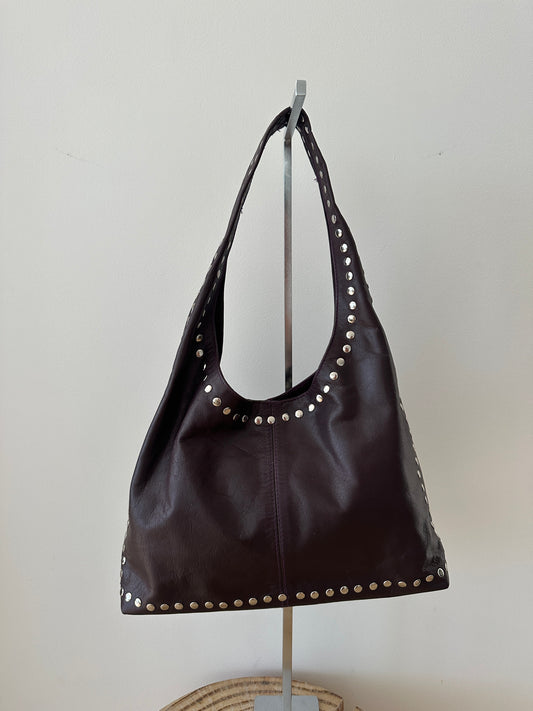 Burgundy Studded Leather Bag