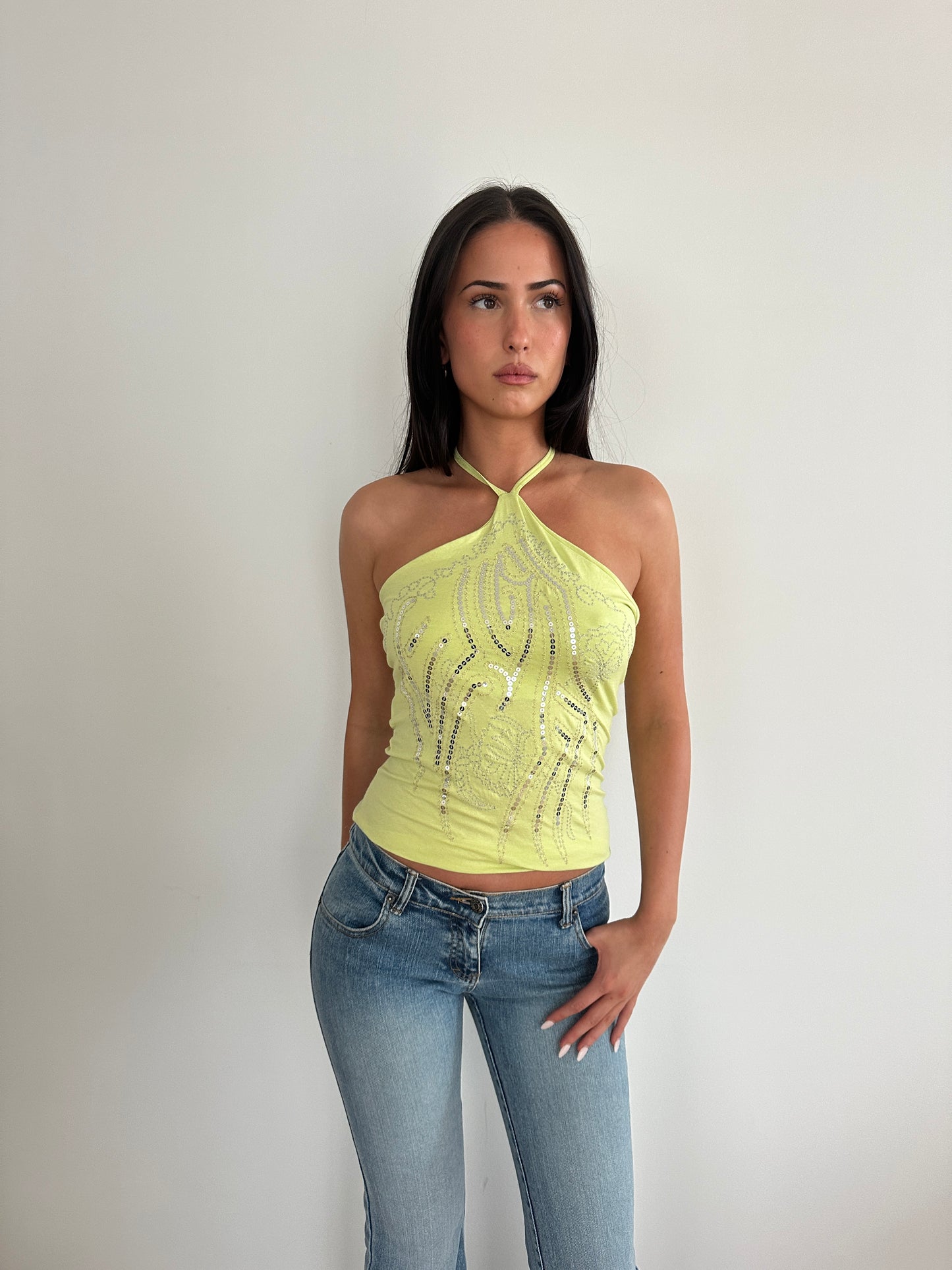 Lime Sequin Halter