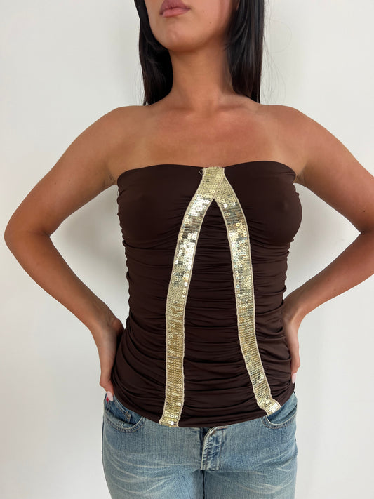 Brown Sequin Strapless