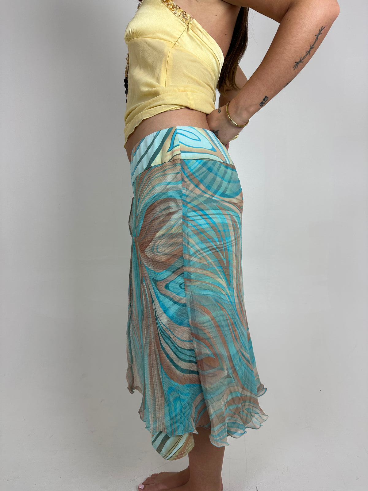 Aqua Swirl Midi Skirt