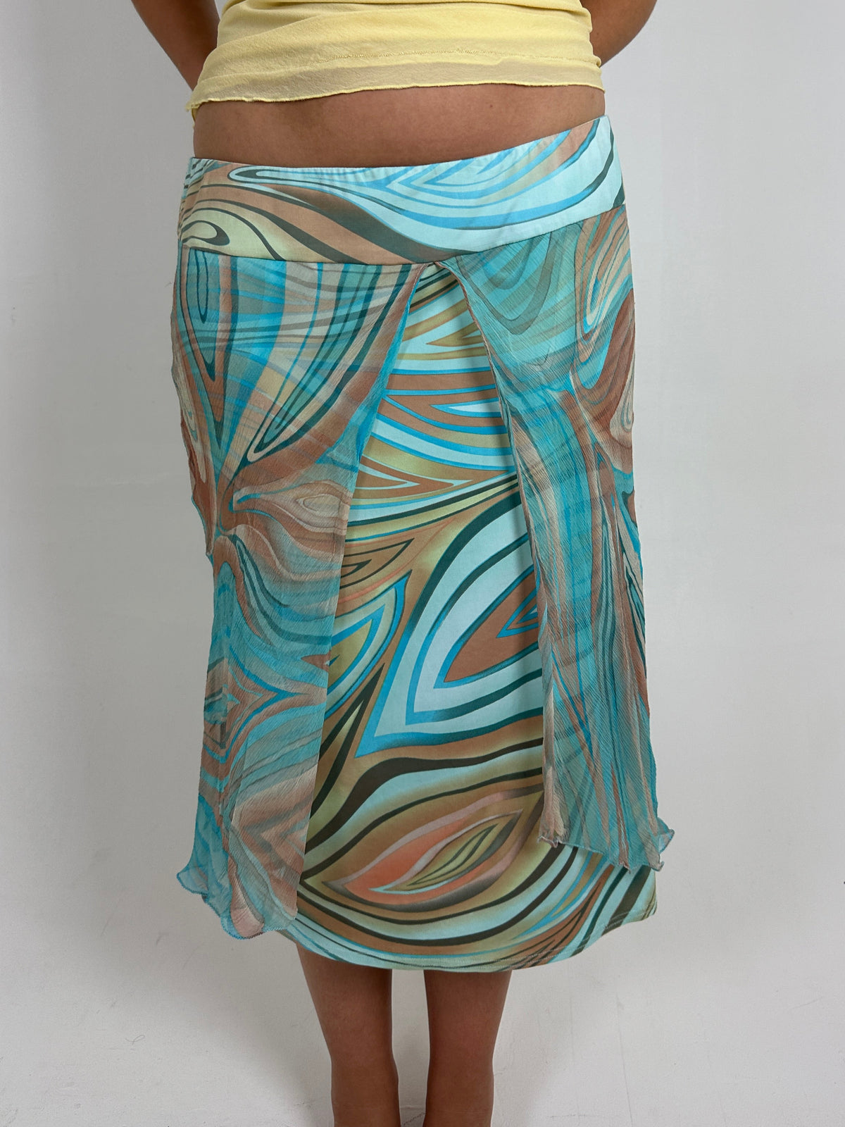 Aqua Swirl Midi Skirt