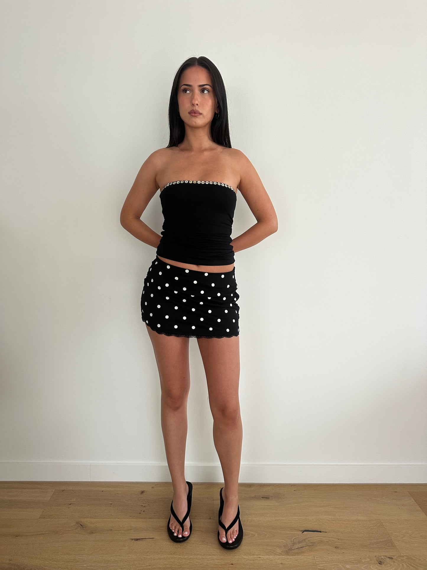 Black Polka Mini Skirt