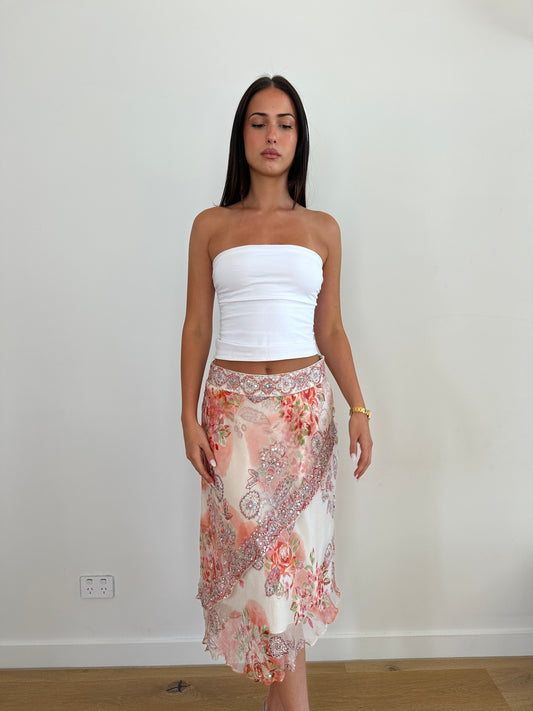 Floral Sequin Midi Skirt