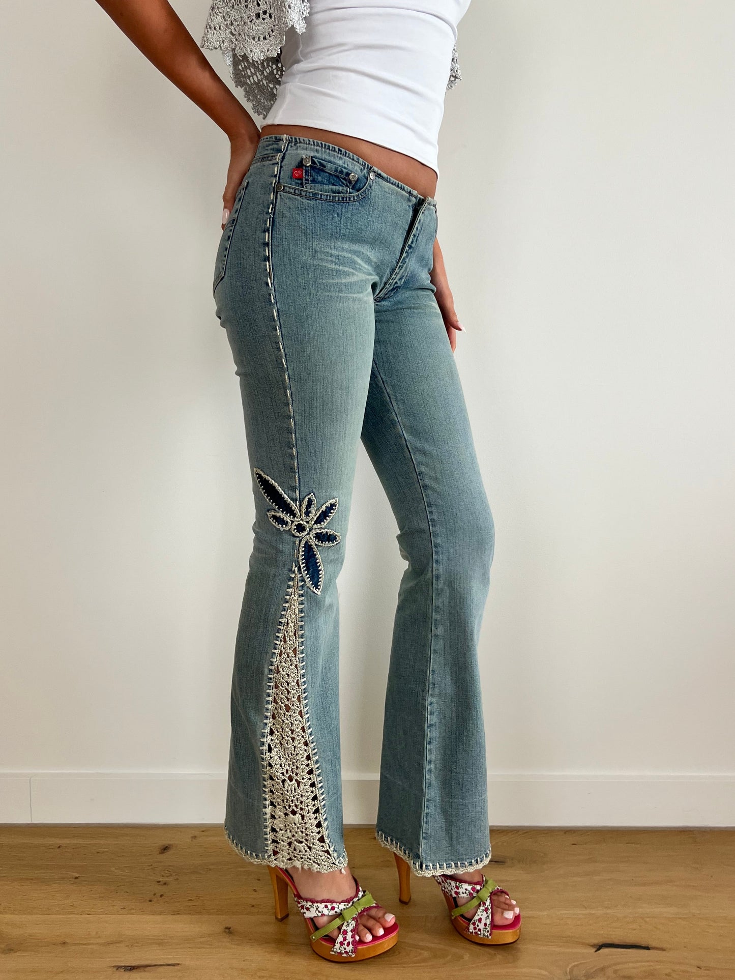 Low Rise Bootcut Crochet Jeans