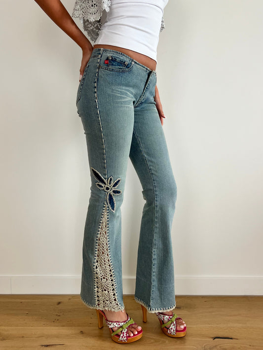 Low Rise Bootcut Crochet Jeans