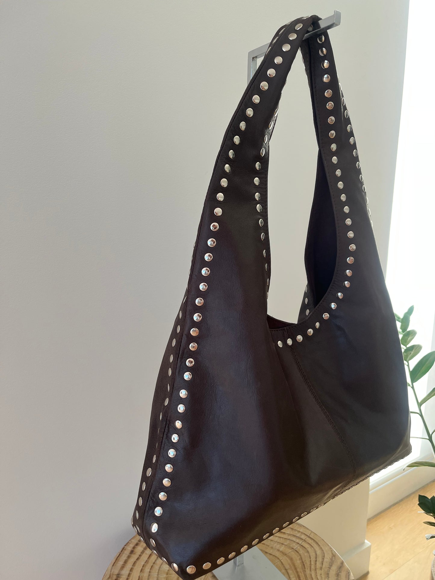 Large Brown Studded Leather Bag