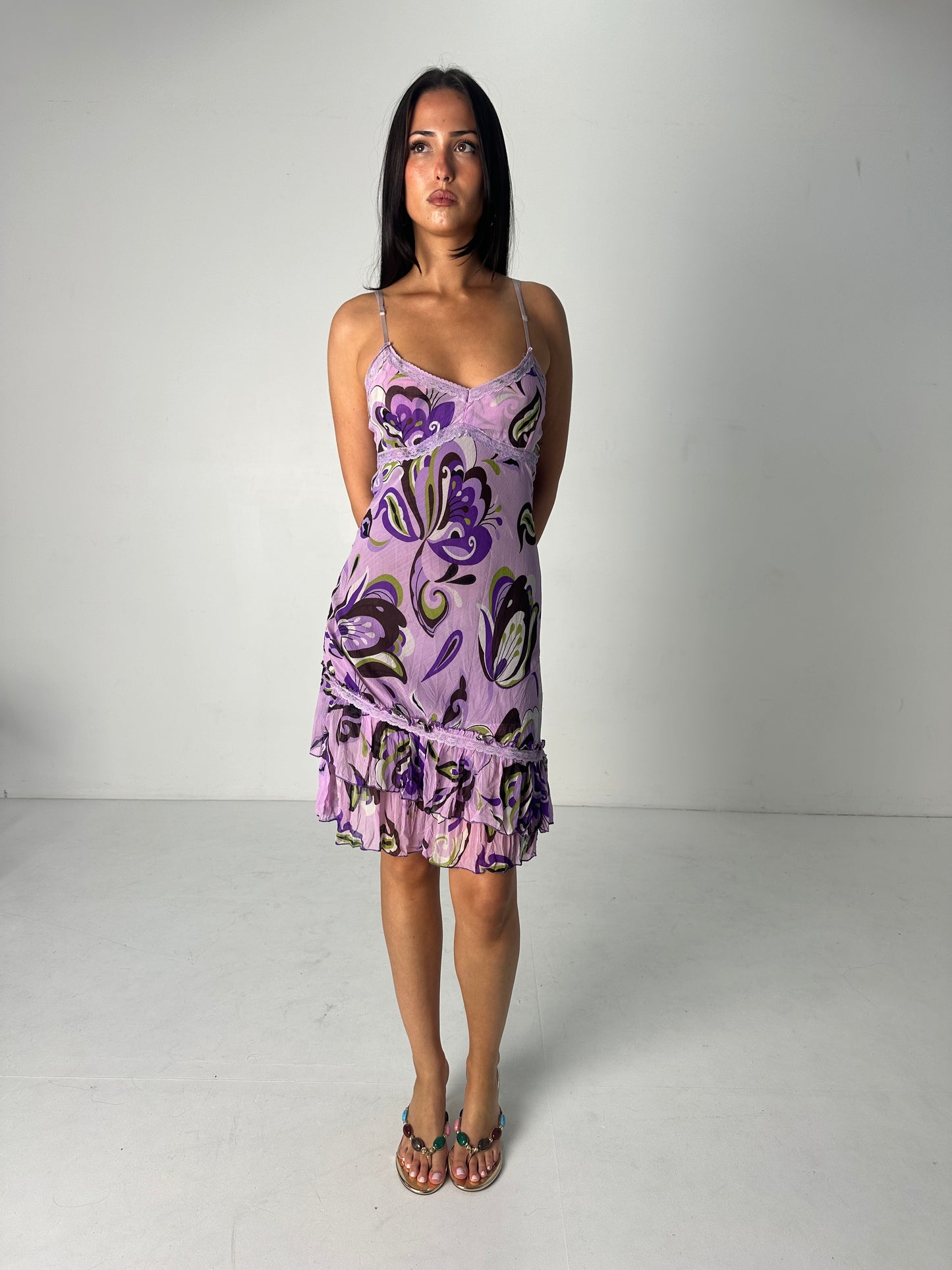 Purple Floral Midi Dress