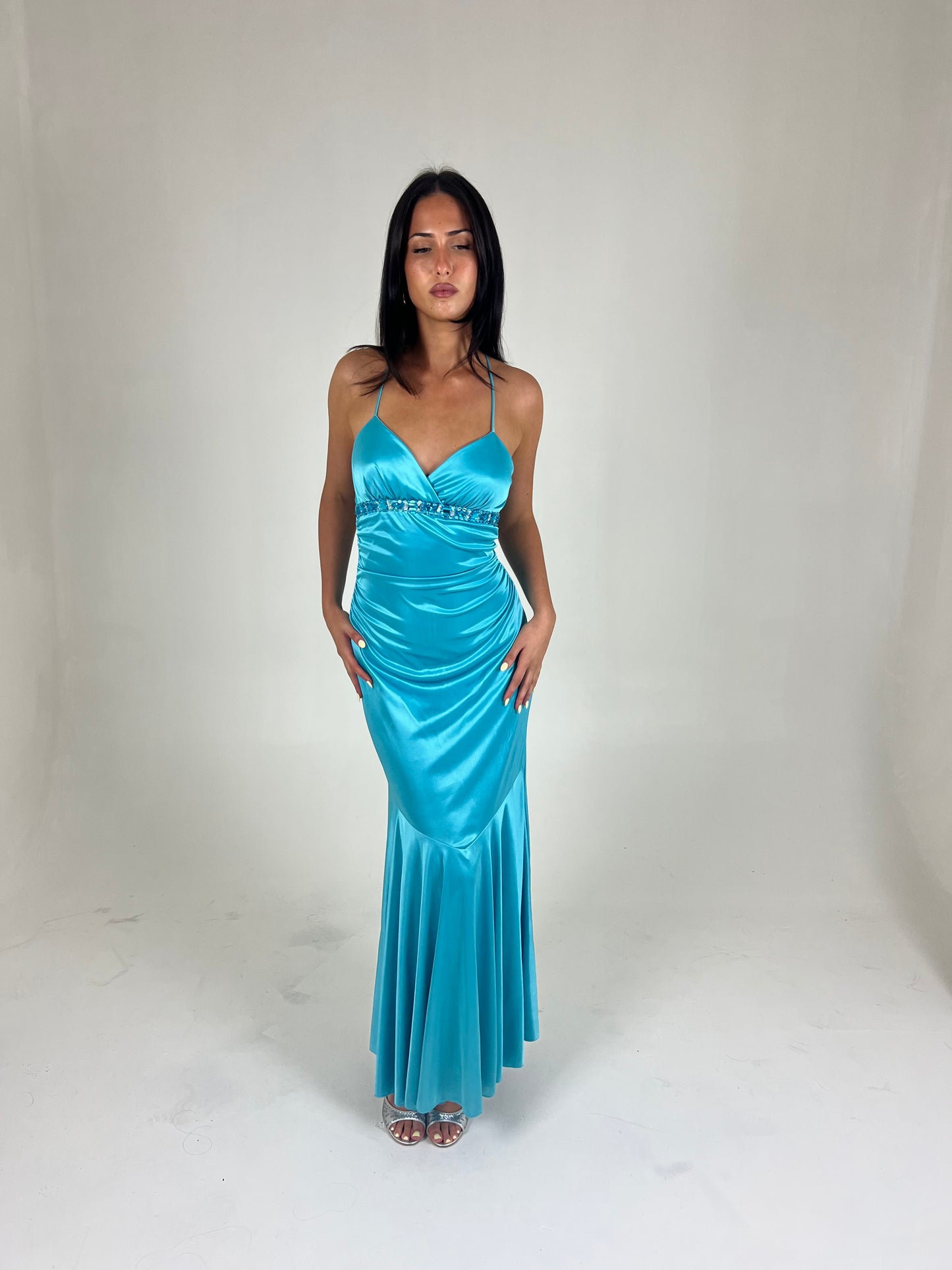 Aqua Mermaid Backless Maxi