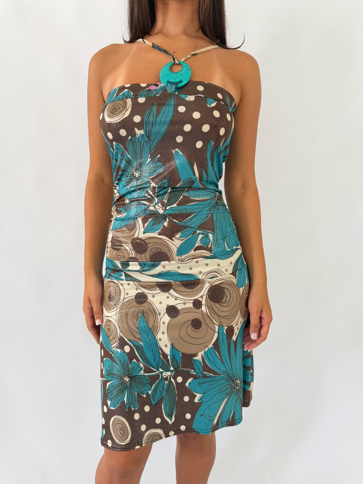 Metallic Floral Halter Midi