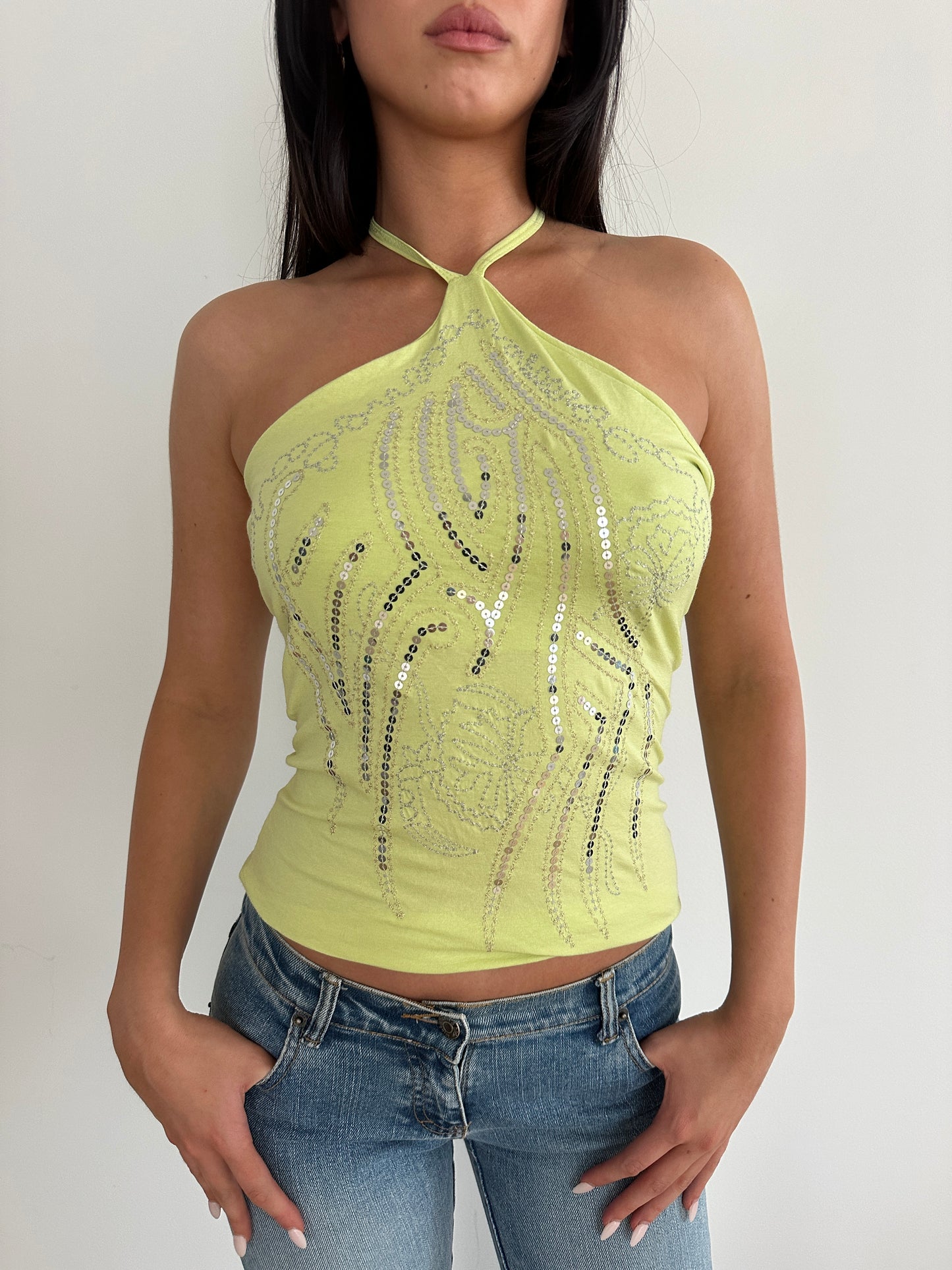 Lime Sequin Halter