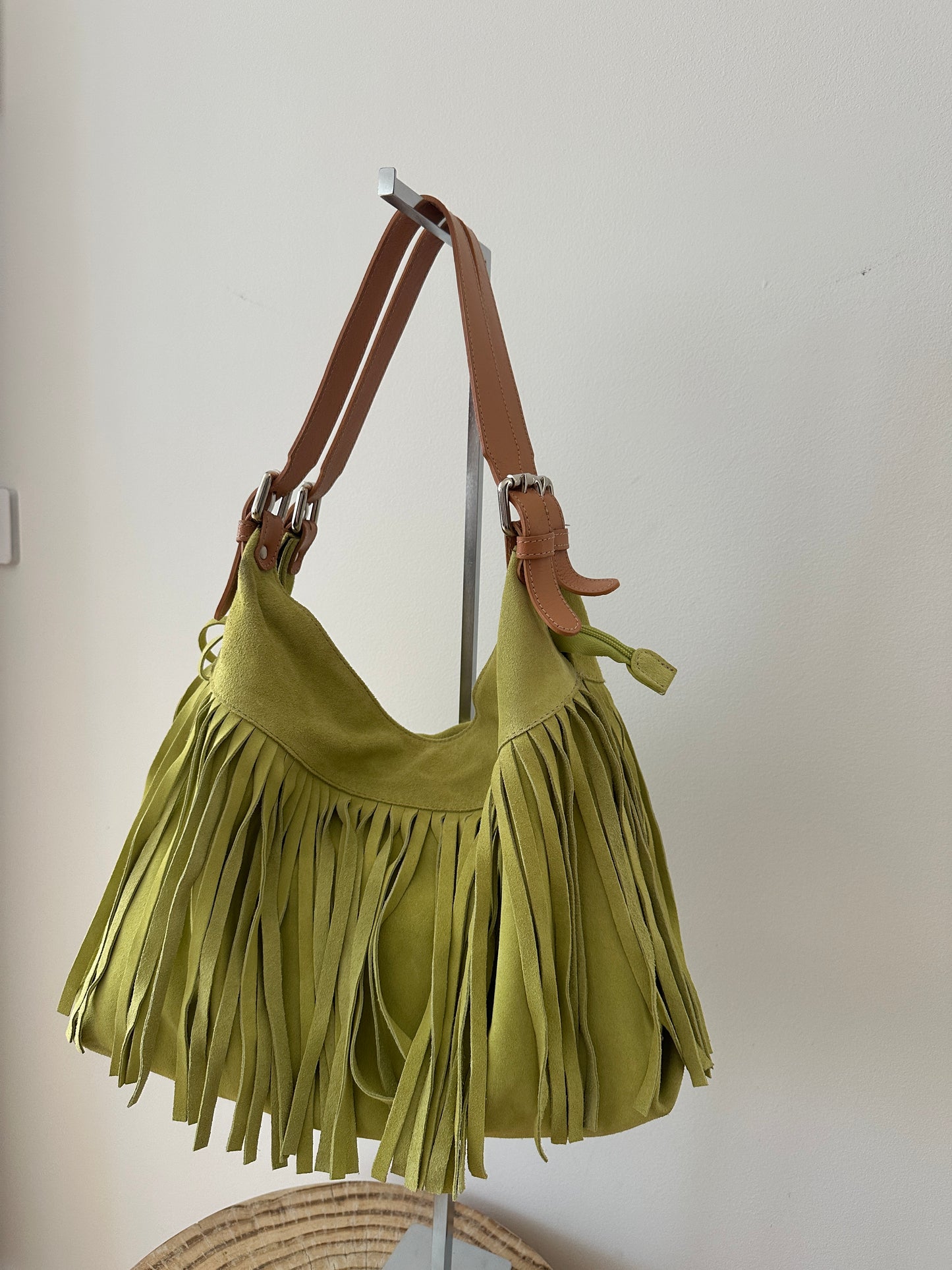Green Fringe Leather Bag