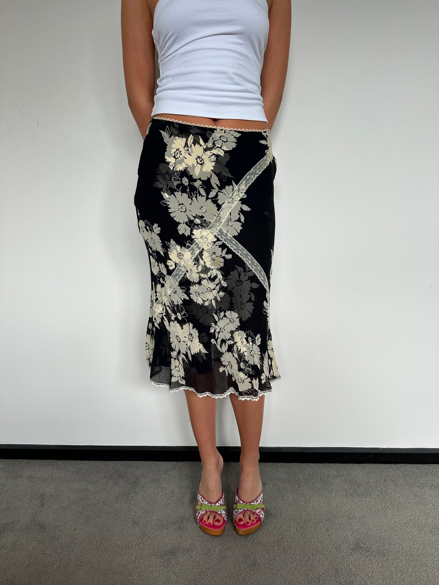 Black Floral Sequin Midi