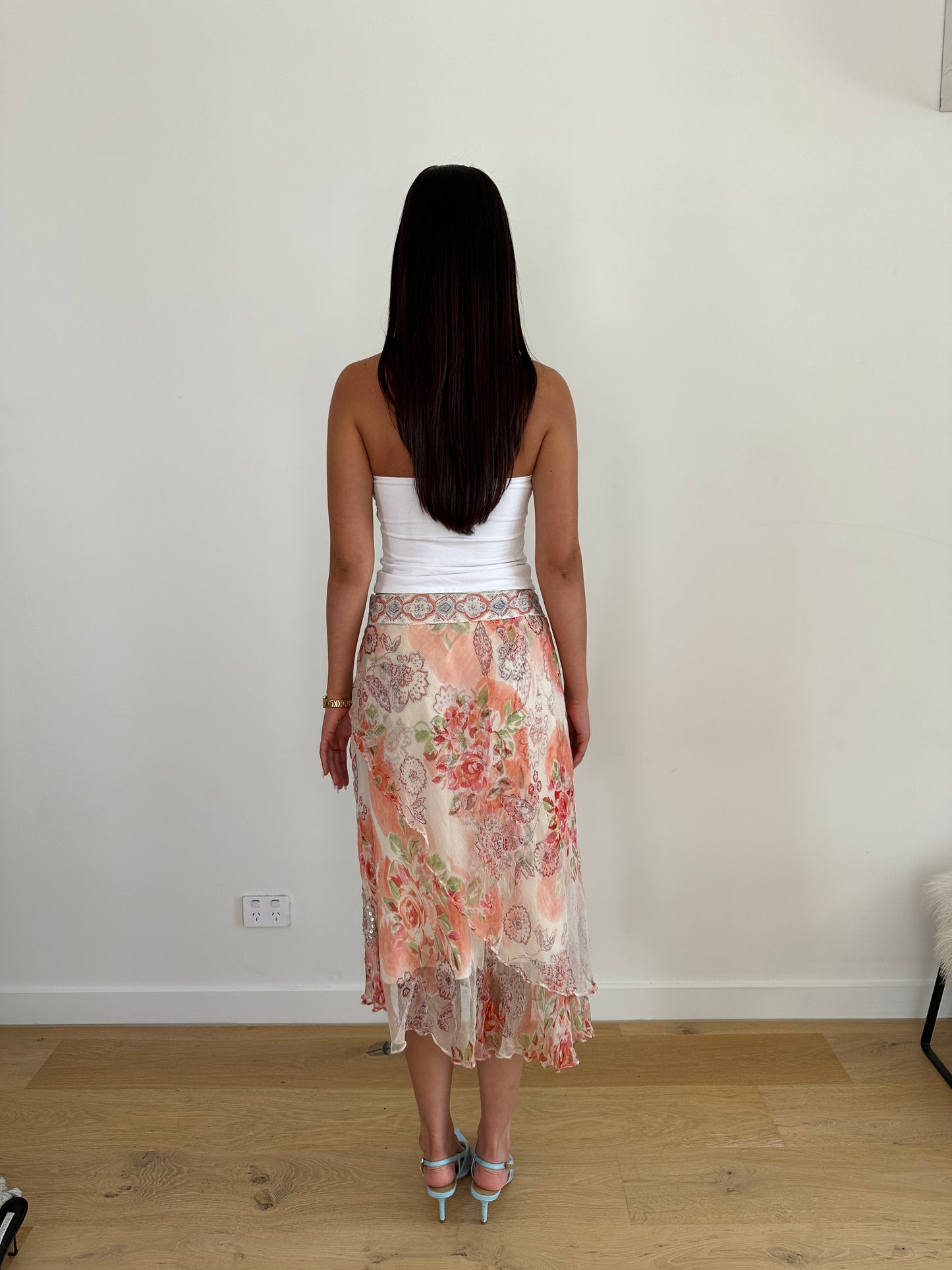 Floral Sequin Midi Skirt