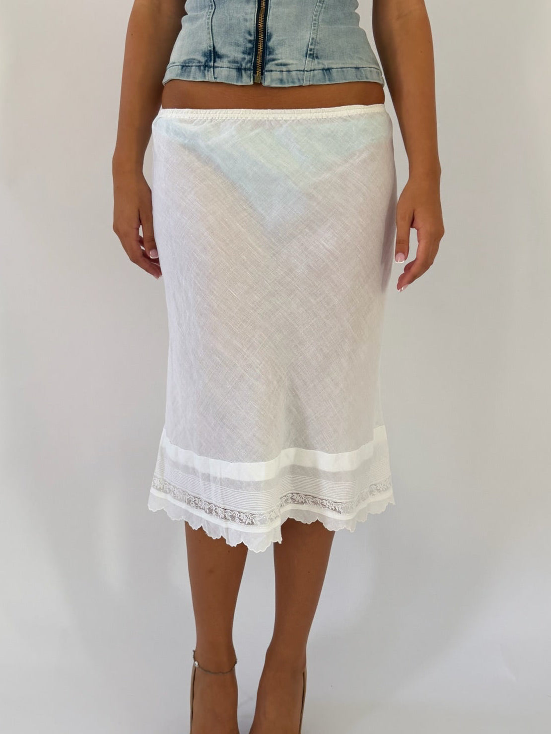 Lace Trim Cotton Midi