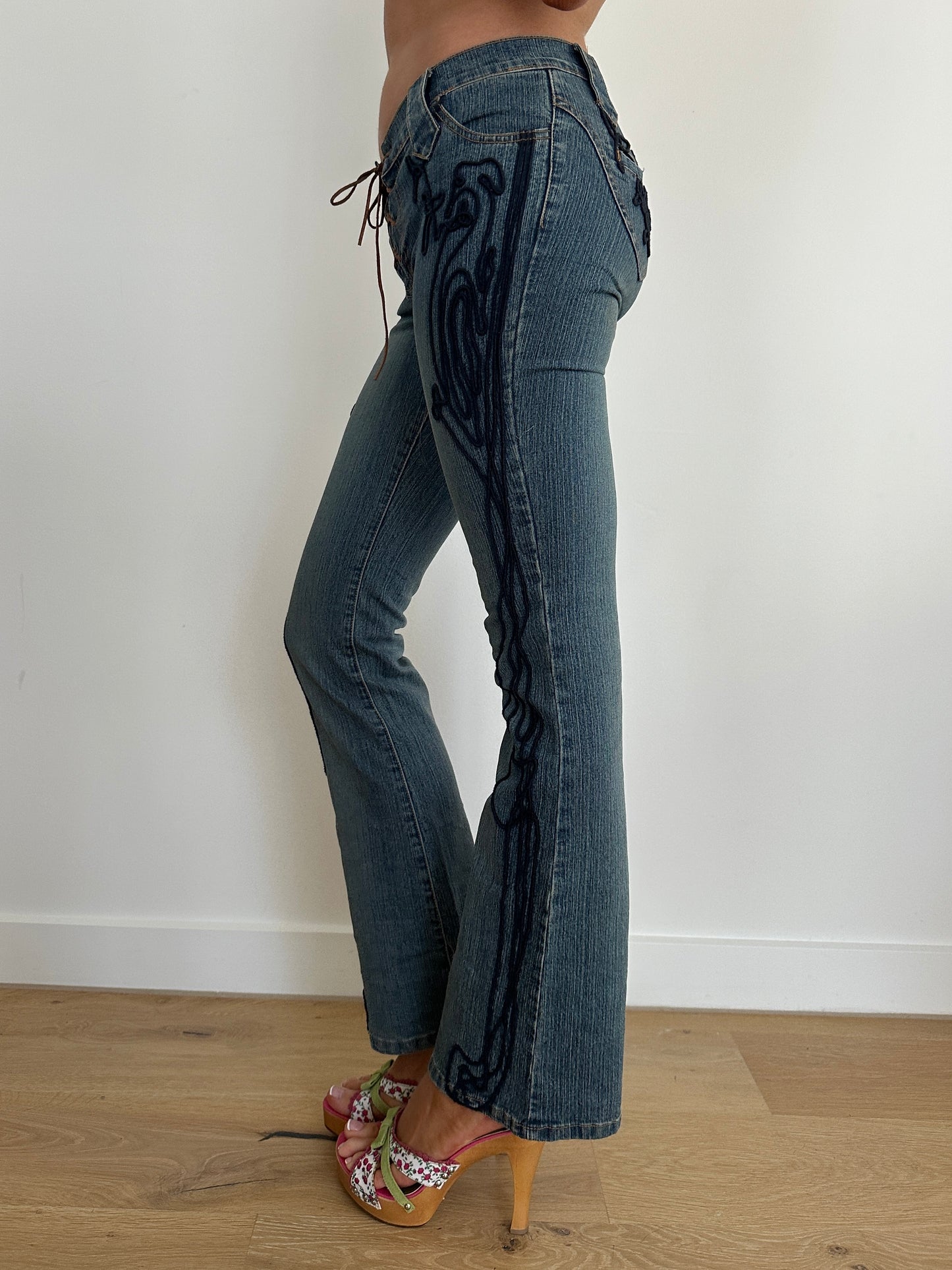Lace Up Low Rise Bootcut Jeans