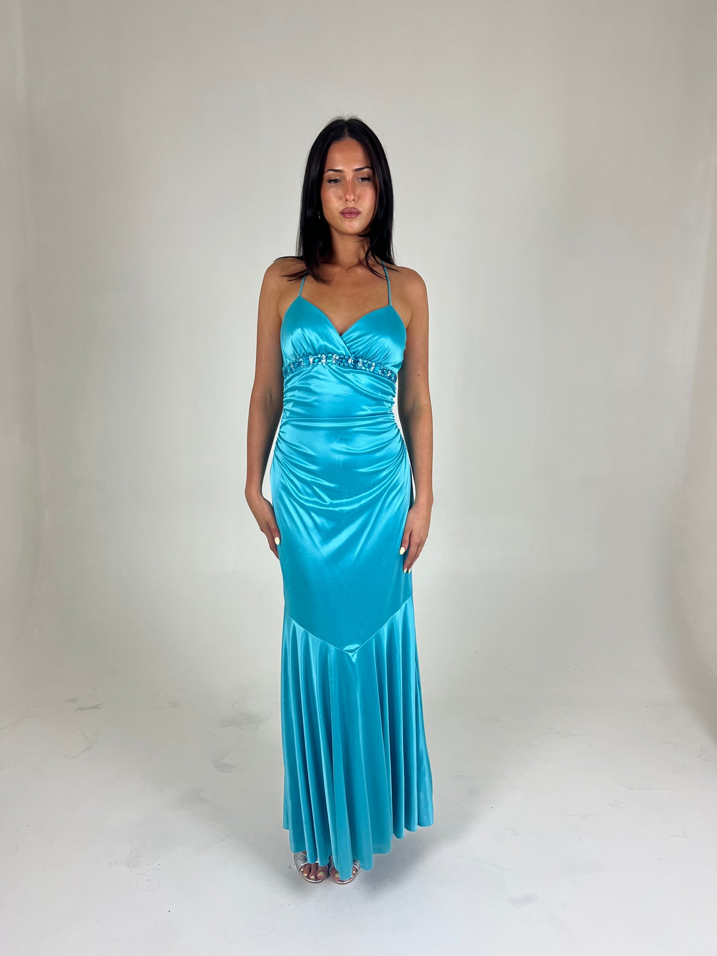 Aqua Mermaid Backless Maxi