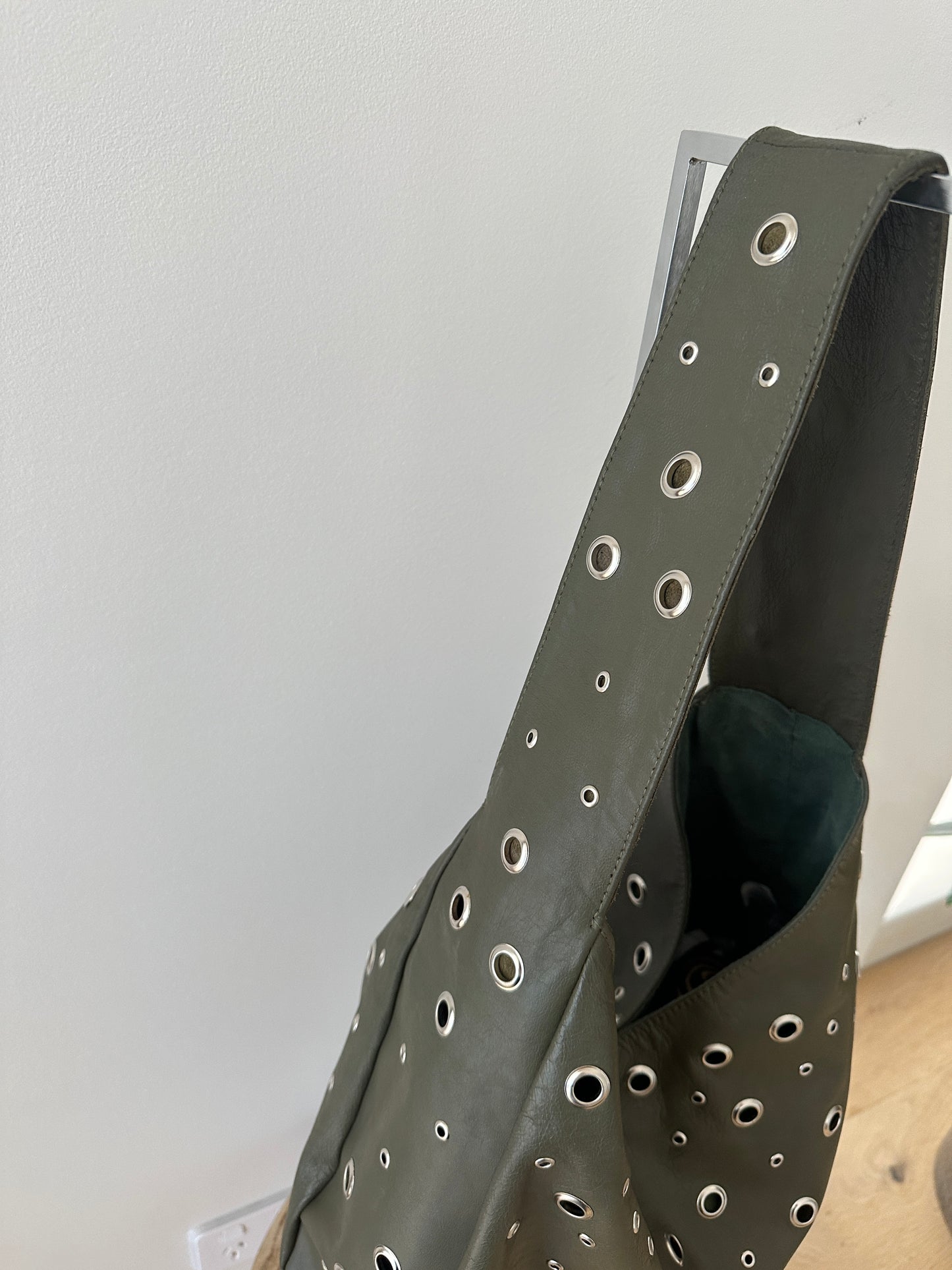Khaki Studded Leather Bag