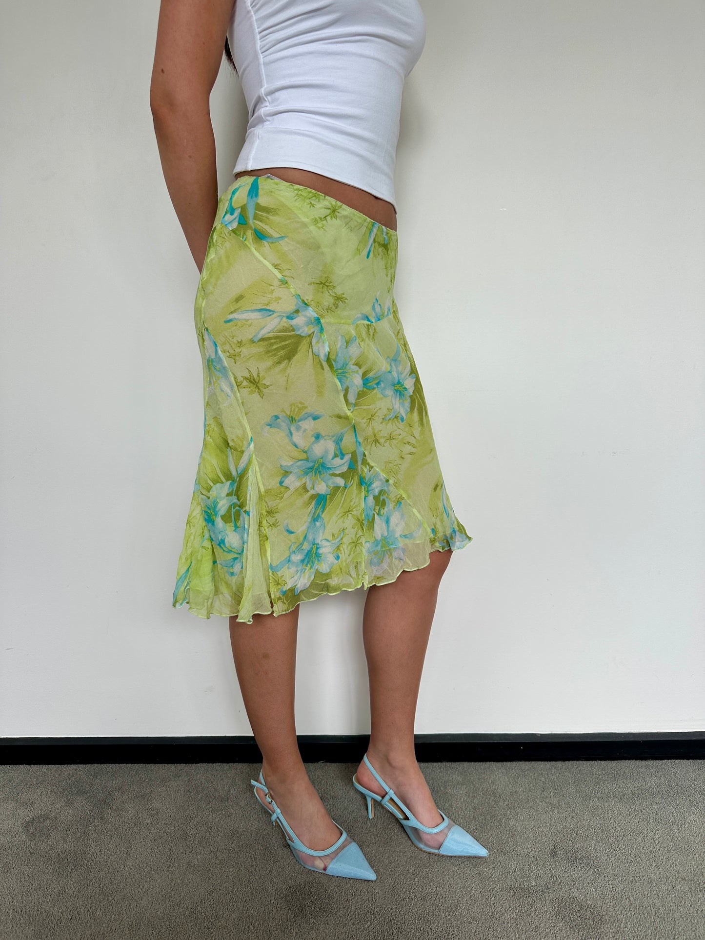 Green Floral Midi Skirt