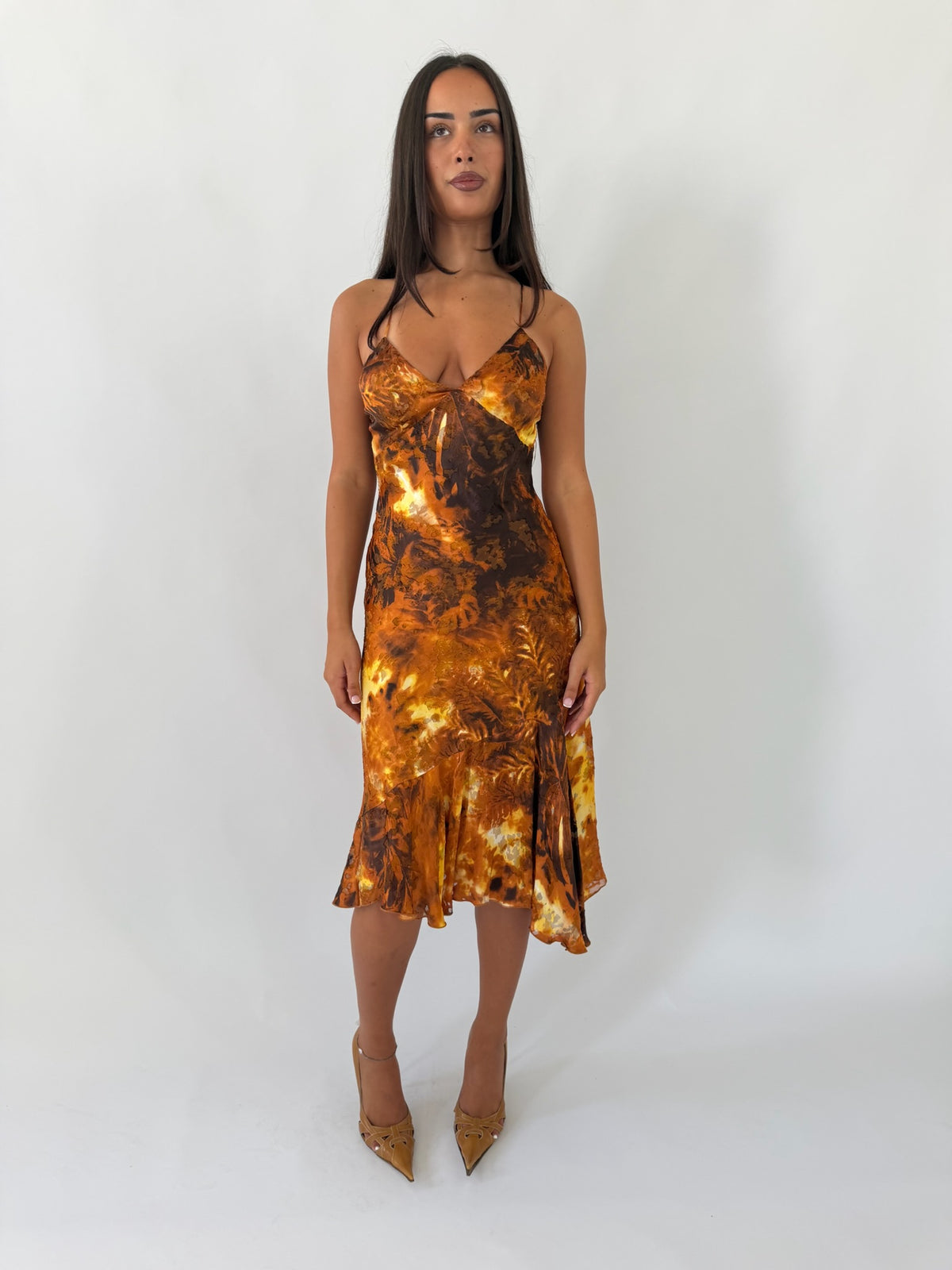 Orange Firework Halter Midi