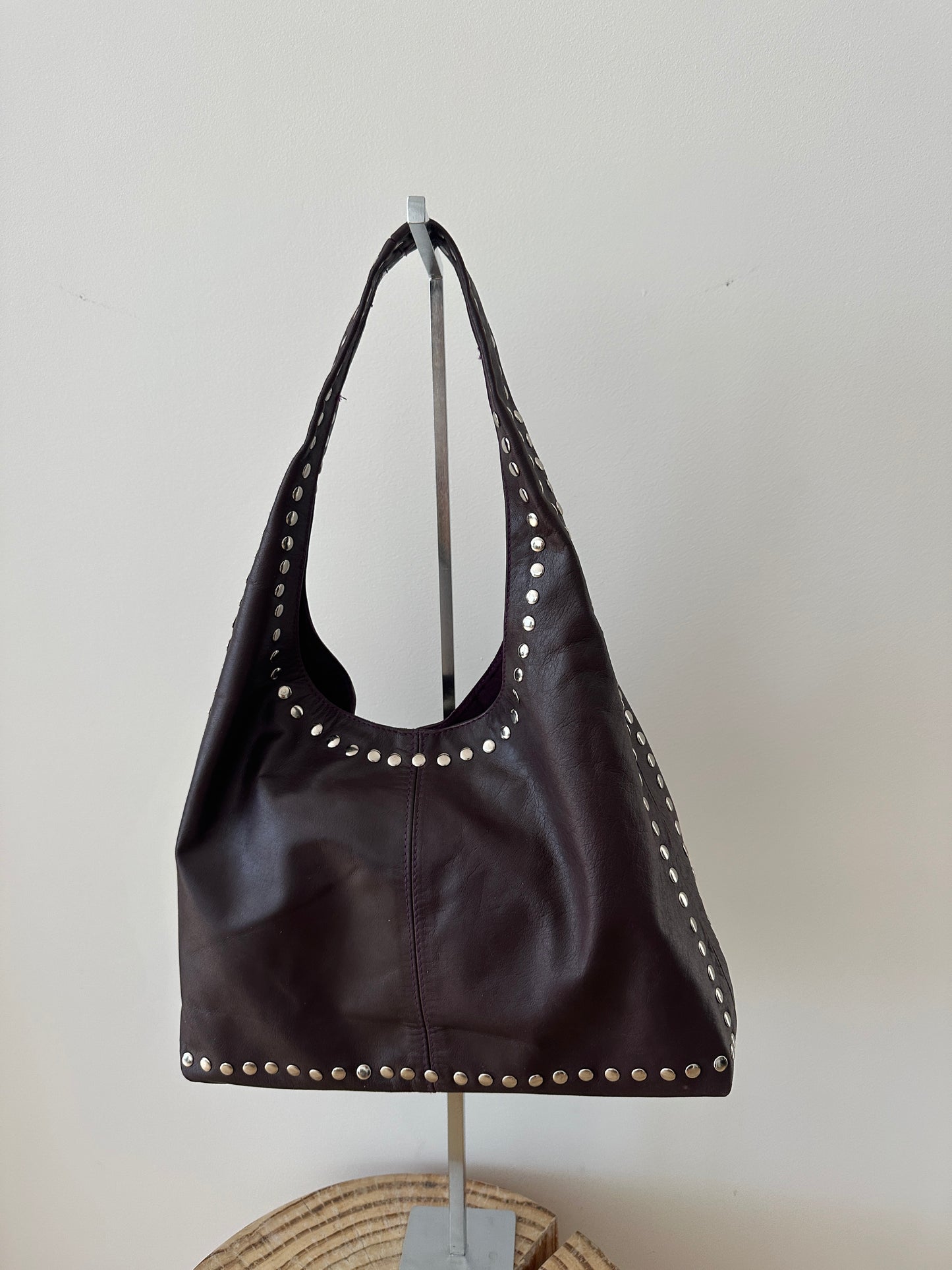 Burgundy Studded Leather Bag