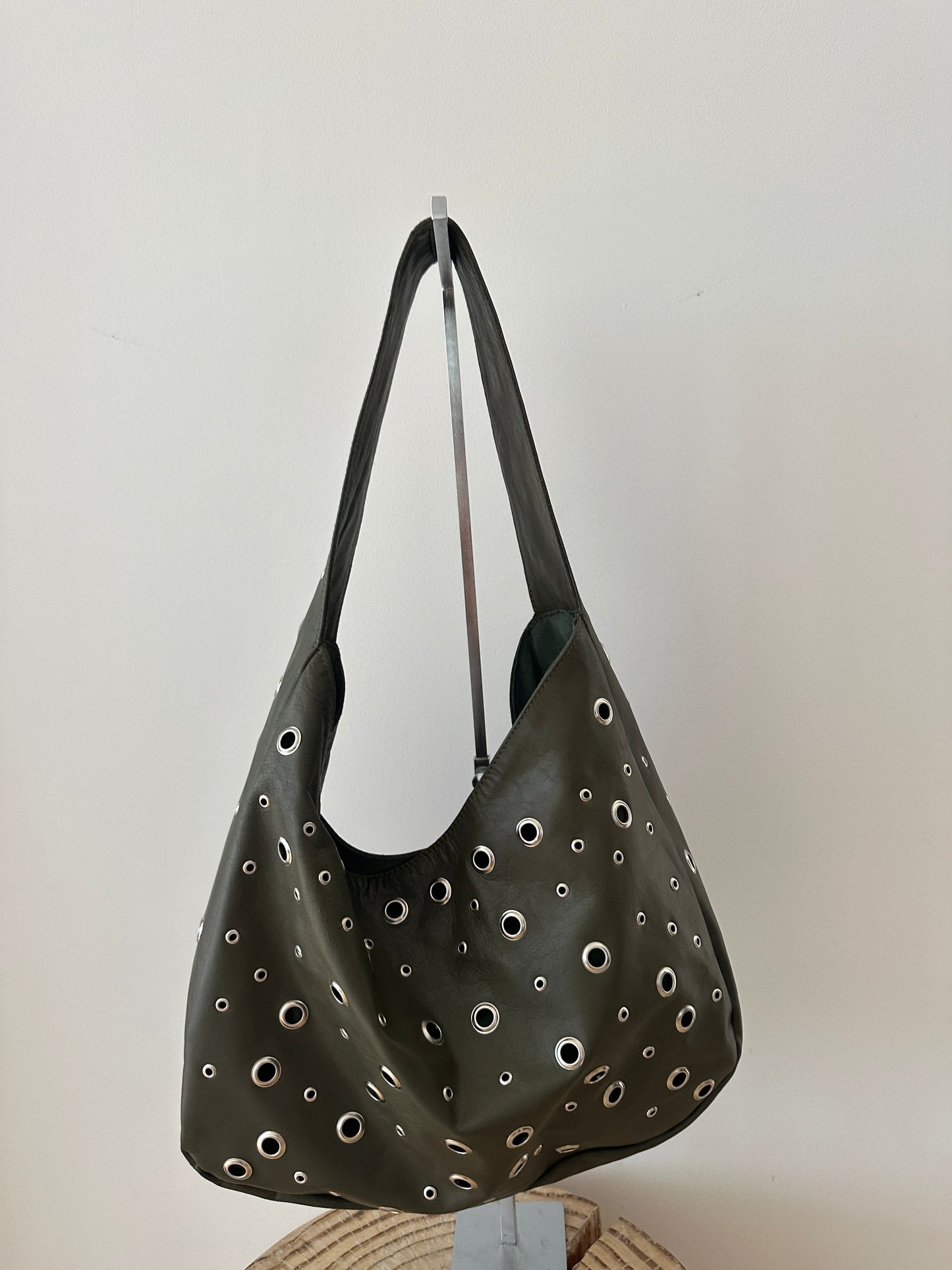 Khaki Studded Leather Bag
