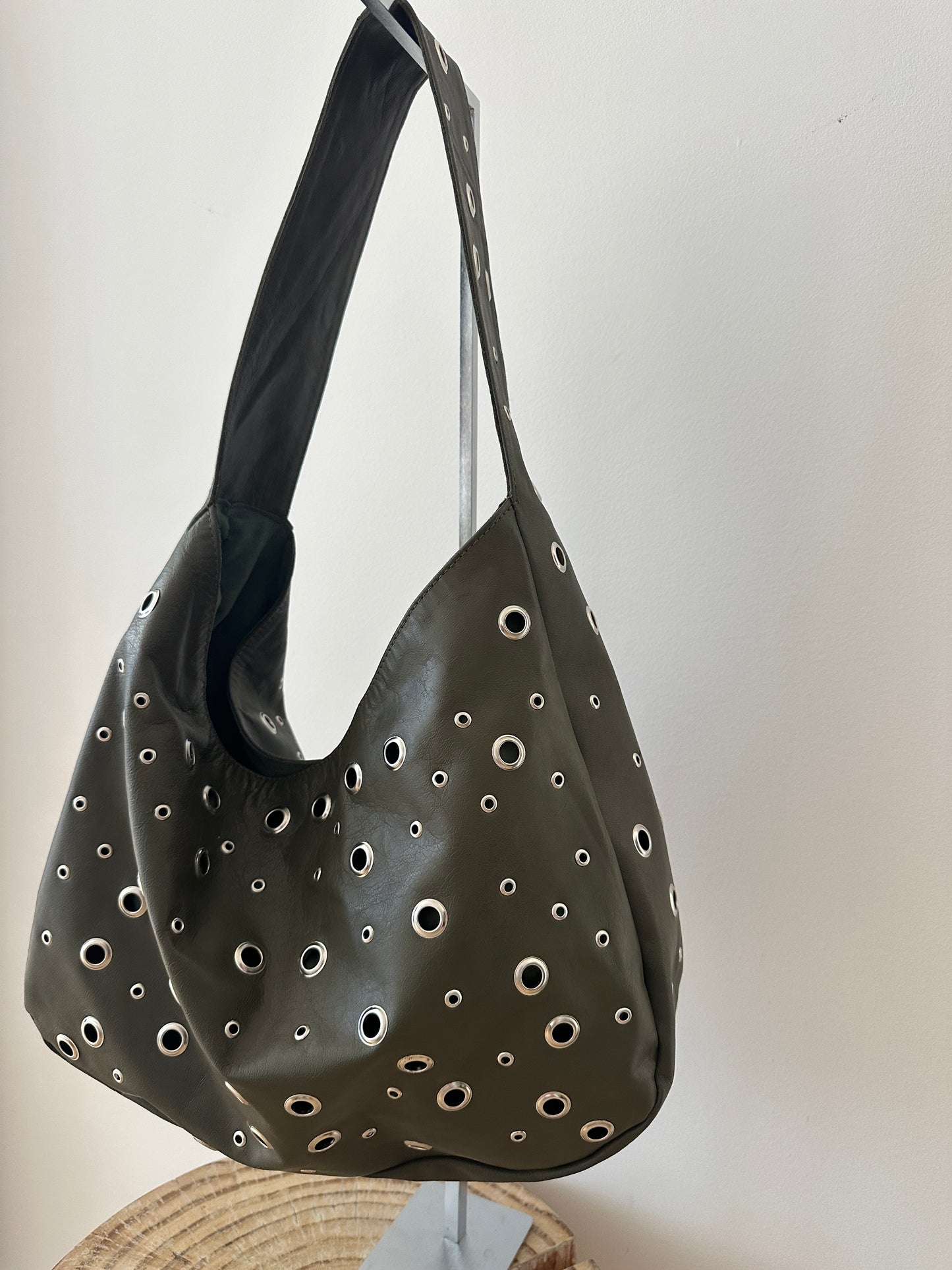 Khaki Studded Leather Bag