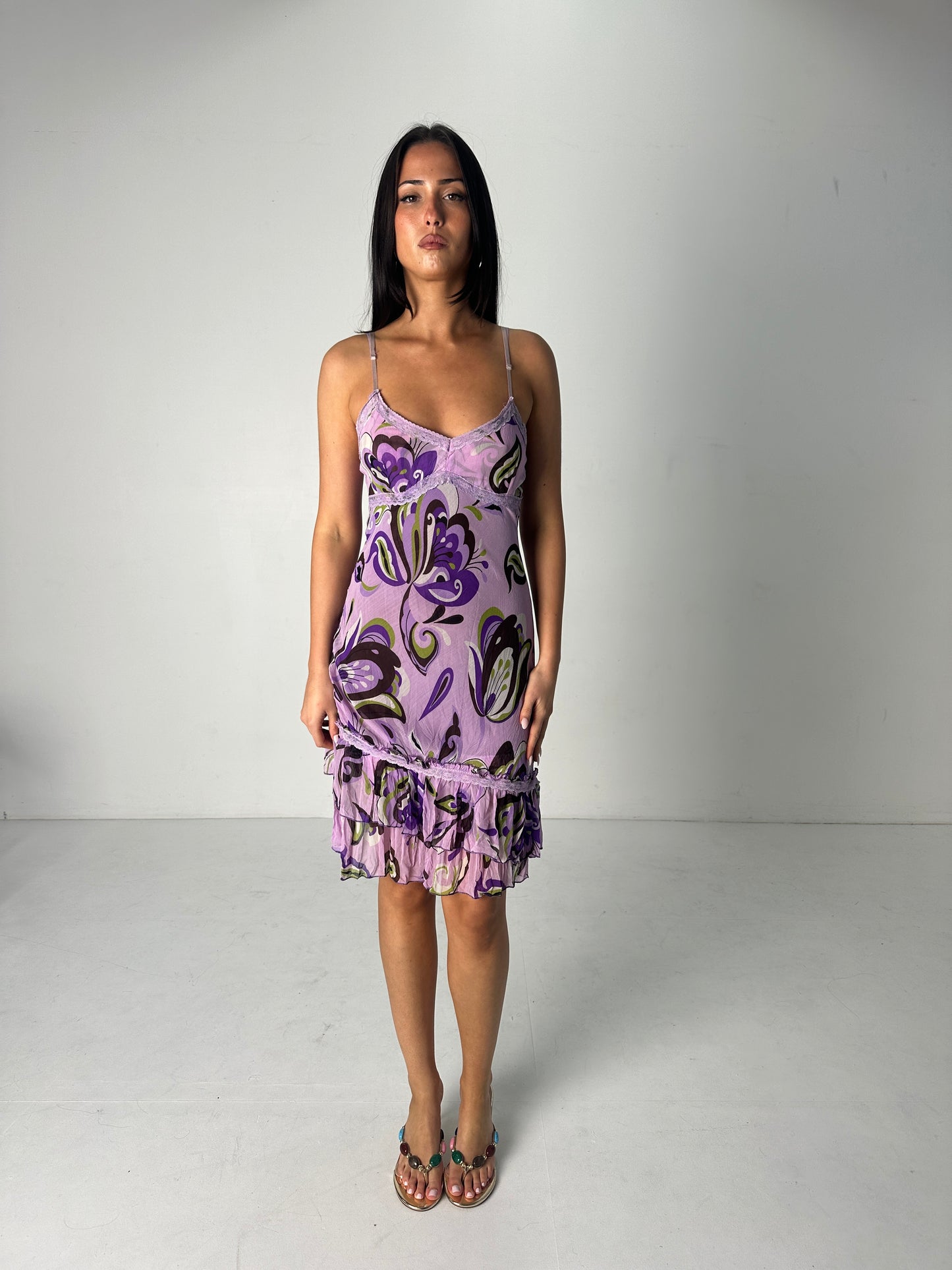 Purple Floral Midi Dress