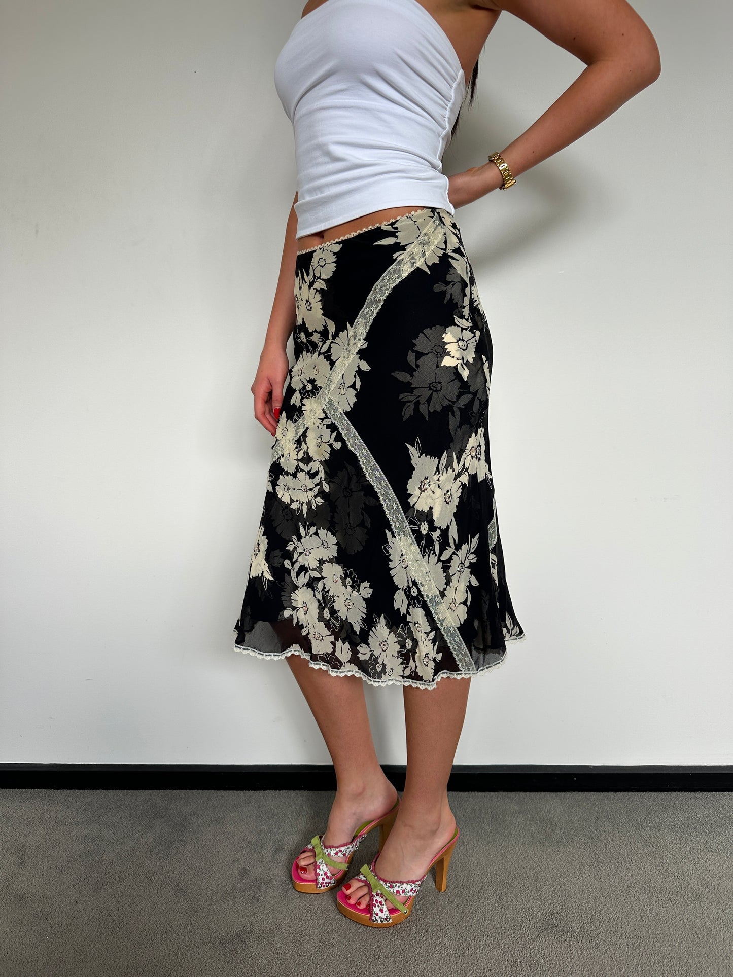 Black Floral Sequin Midi
