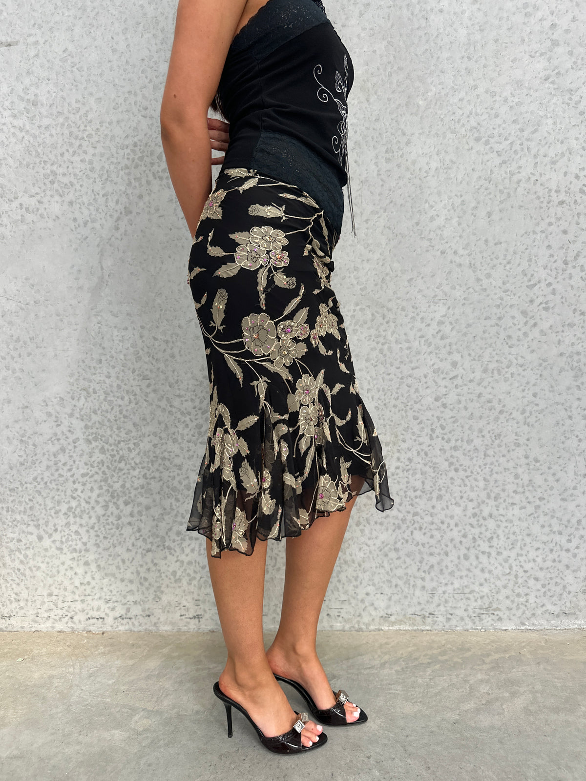 Spainish Silk Beaded Floral Midi