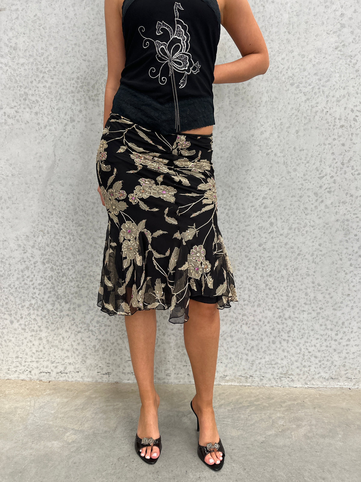 Spainish Silk Beaded Floral Midi