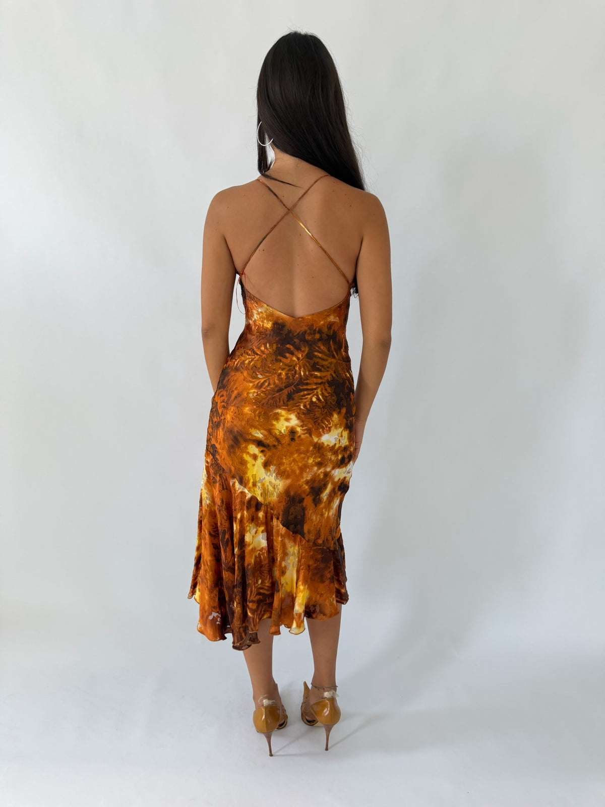 Orange Firework Halter Midi