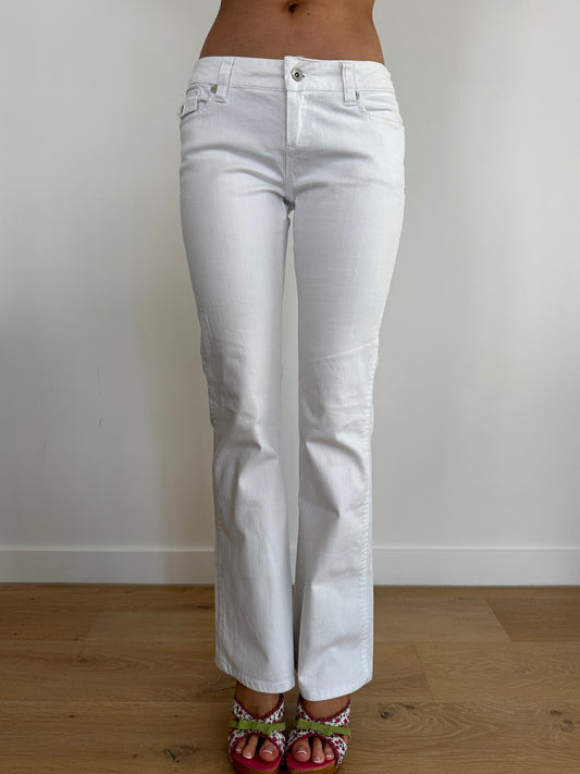 White Low Rise Bootcut Jeans