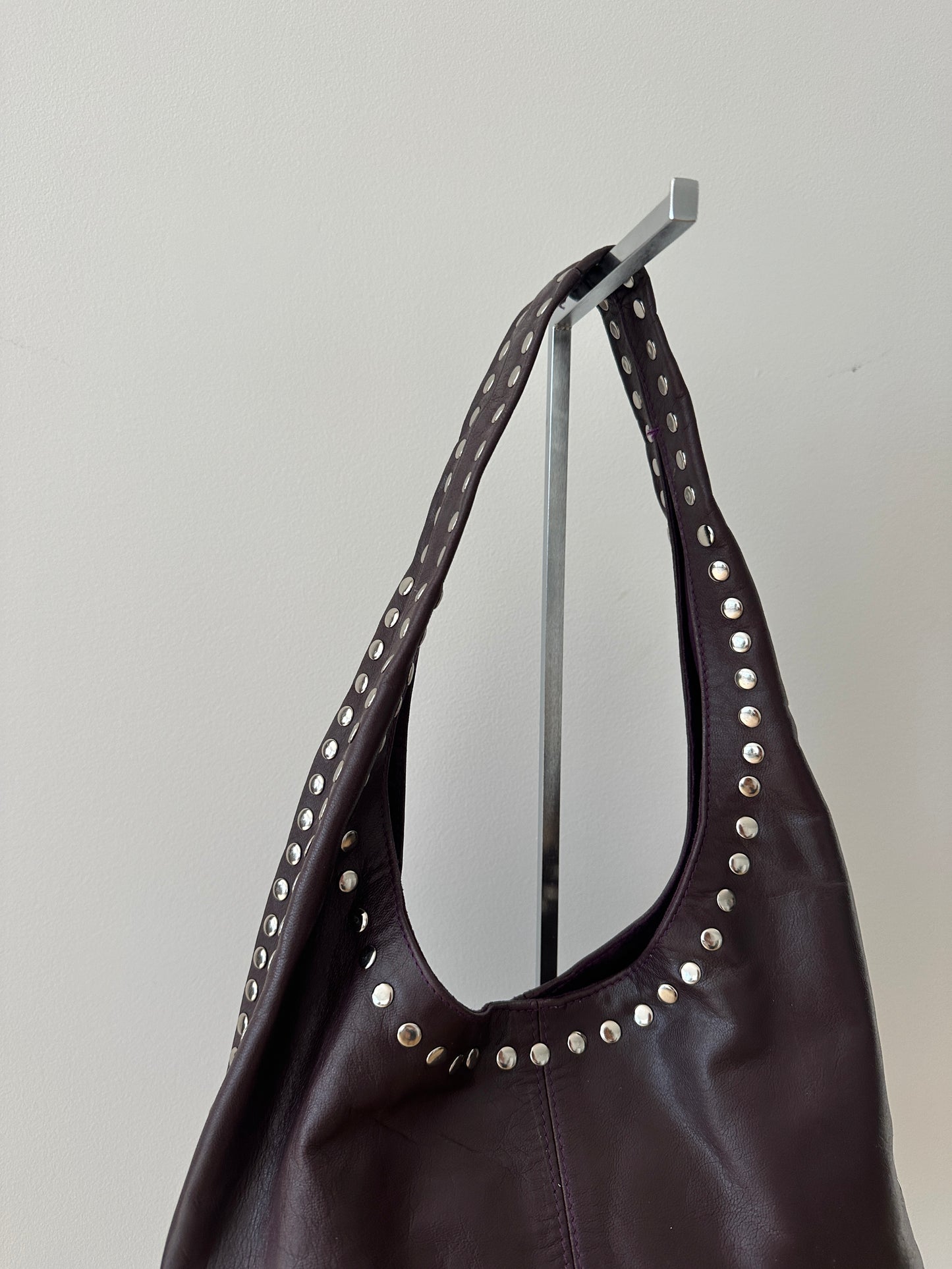 Burgundy Studded Leather Bag