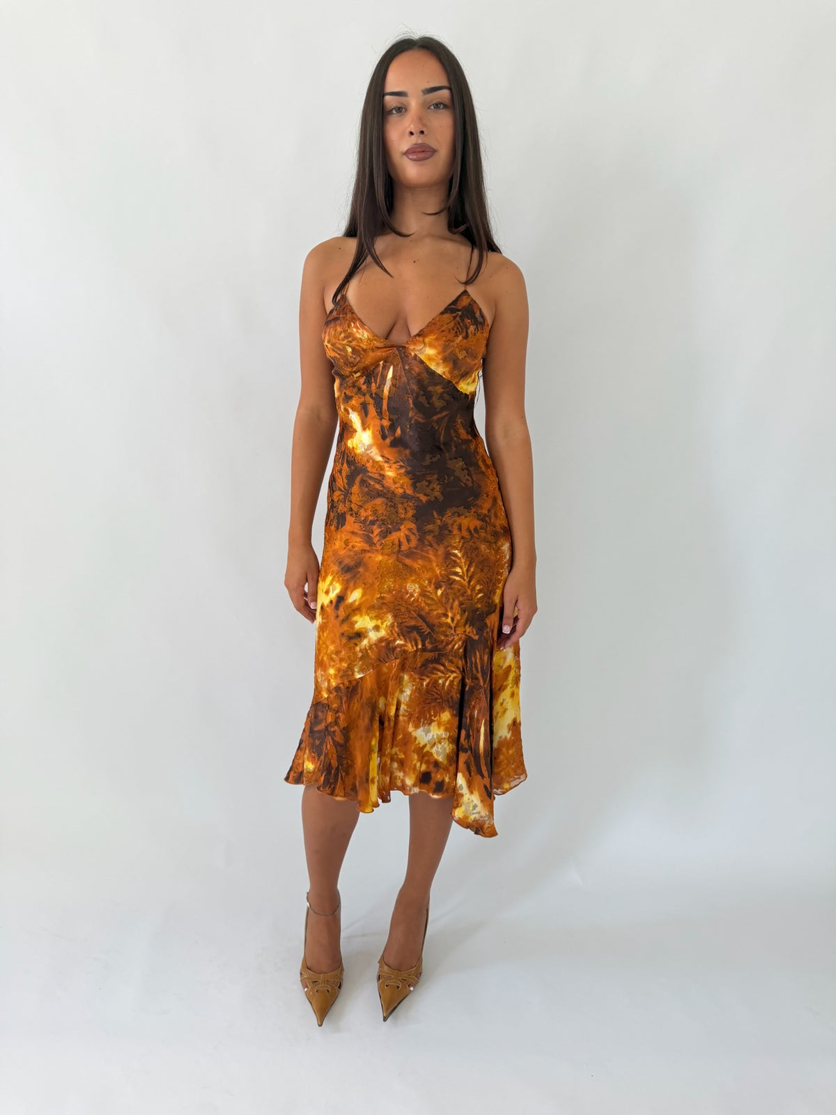 Orange Firework Halter Midi
