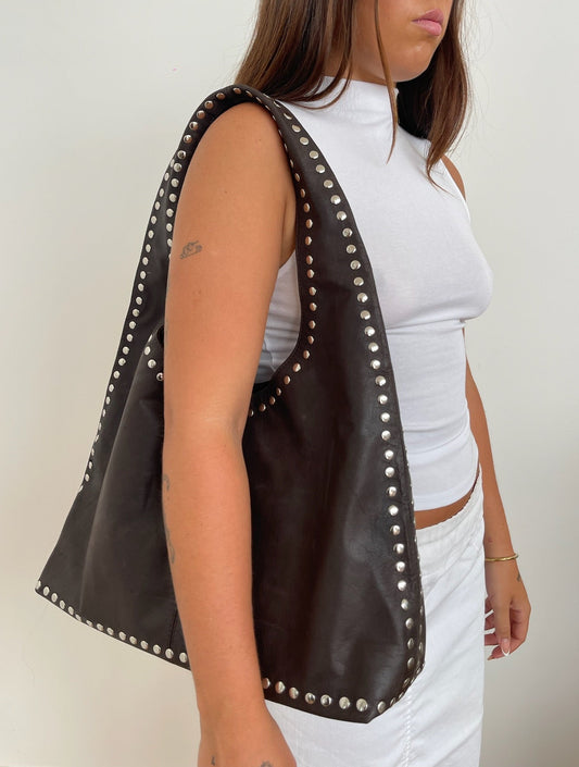 Large Brown Studded Leather Bag