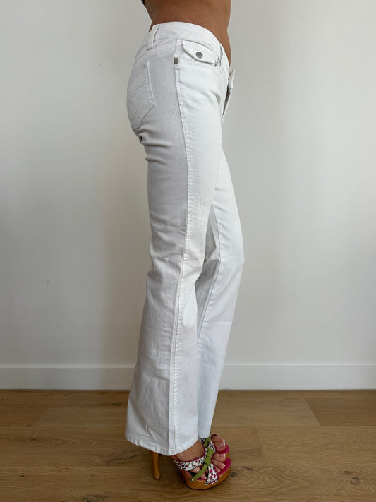 White Low Rise Bootcut Jeans
