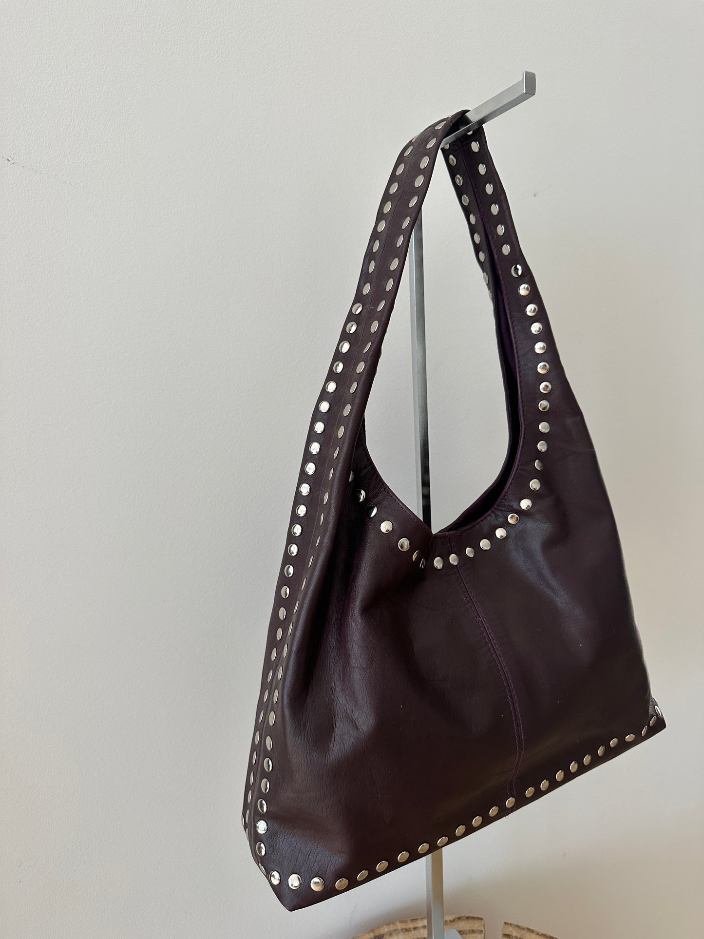 Burgundy Studded Leather Bag