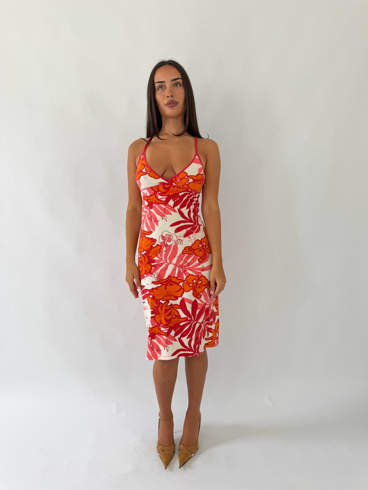 Hawaiian Floral Midi Dress