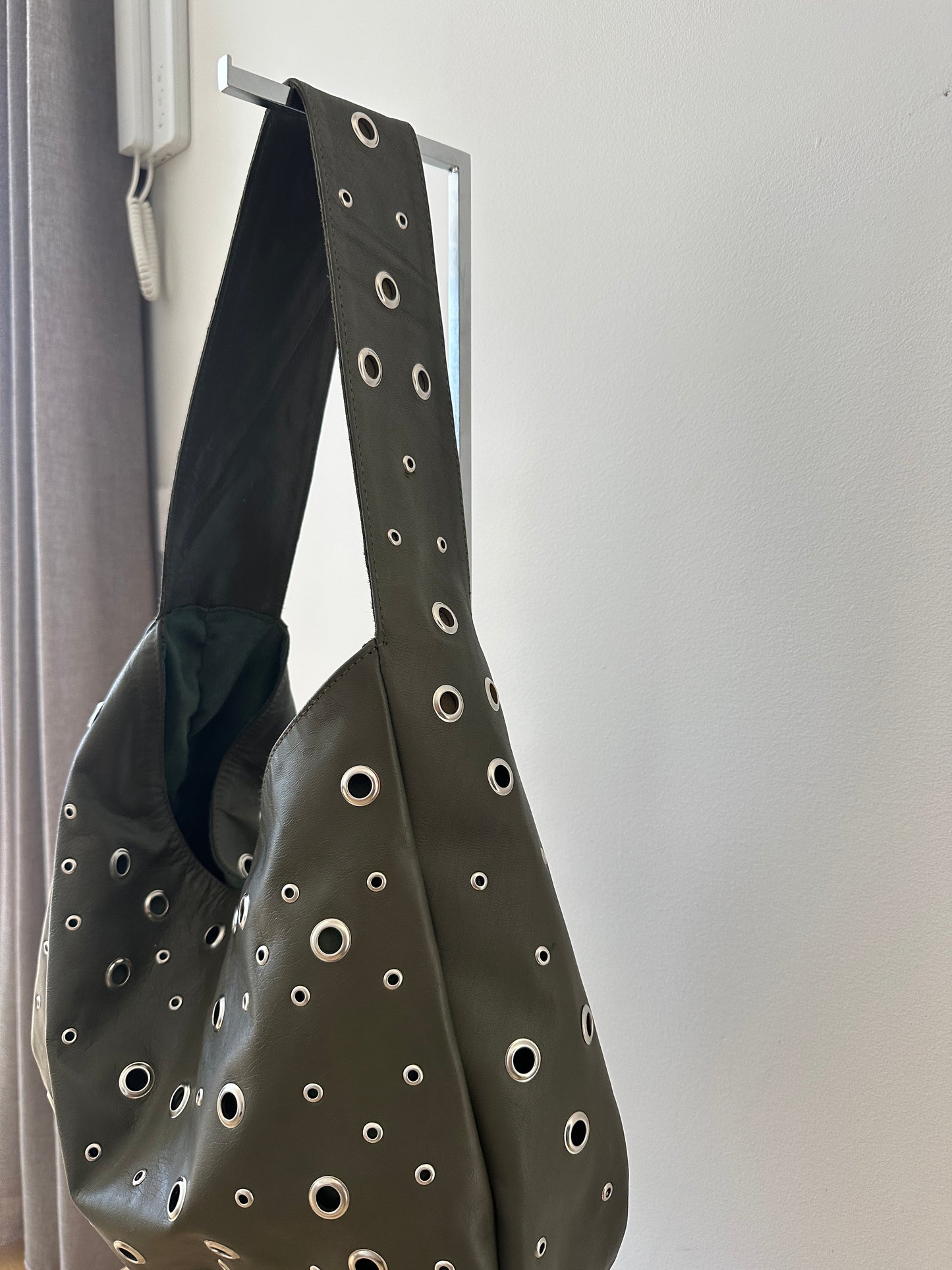 Khaki Studded Leather Bag
