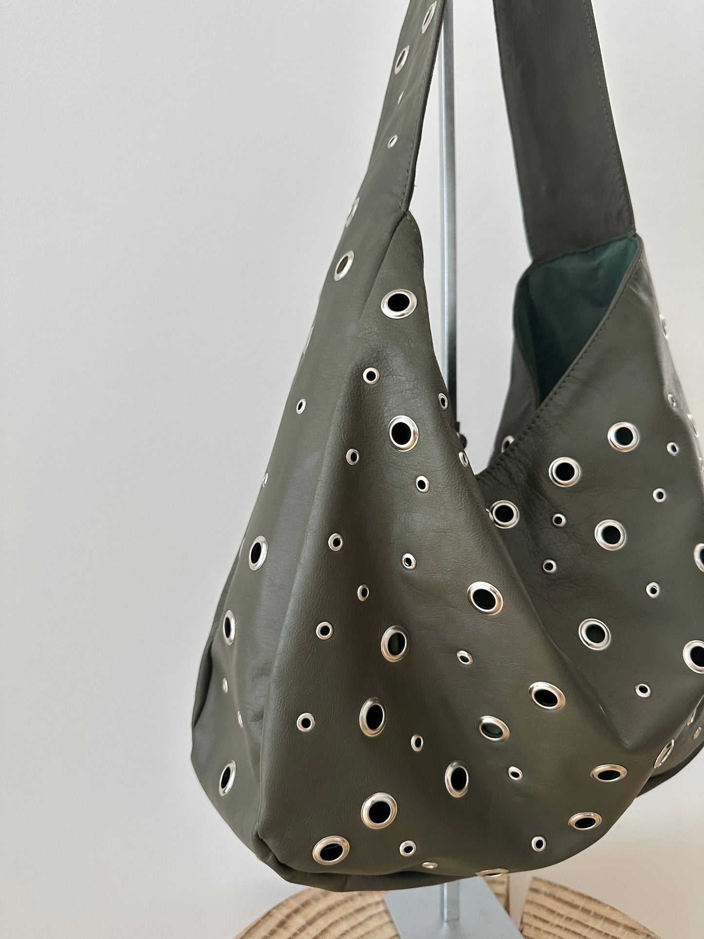 Khaki Studded Leather Bag