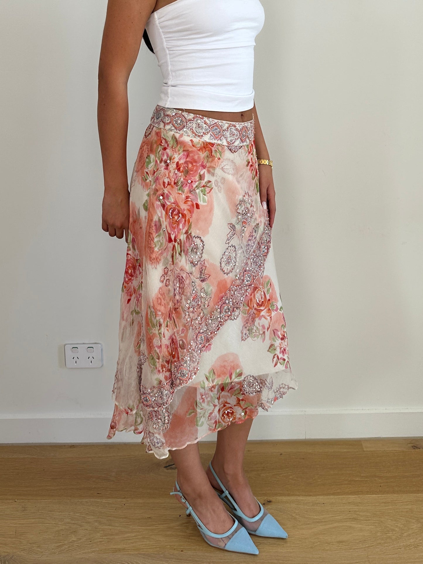 Floral Sequin Midi Skirt