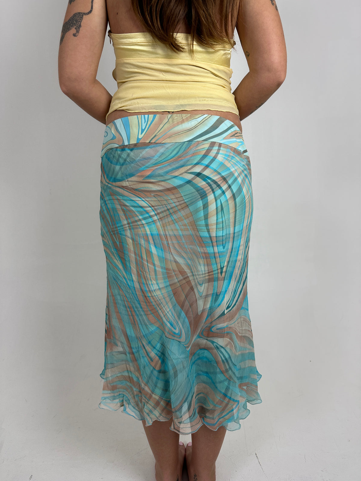 Aqua Swirl Midi Skirt
