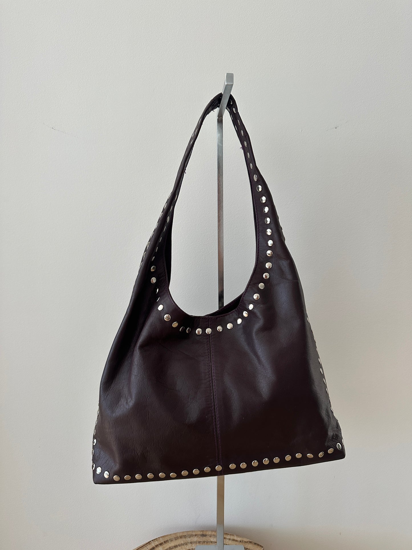 Burgundy Studded Leather Bag