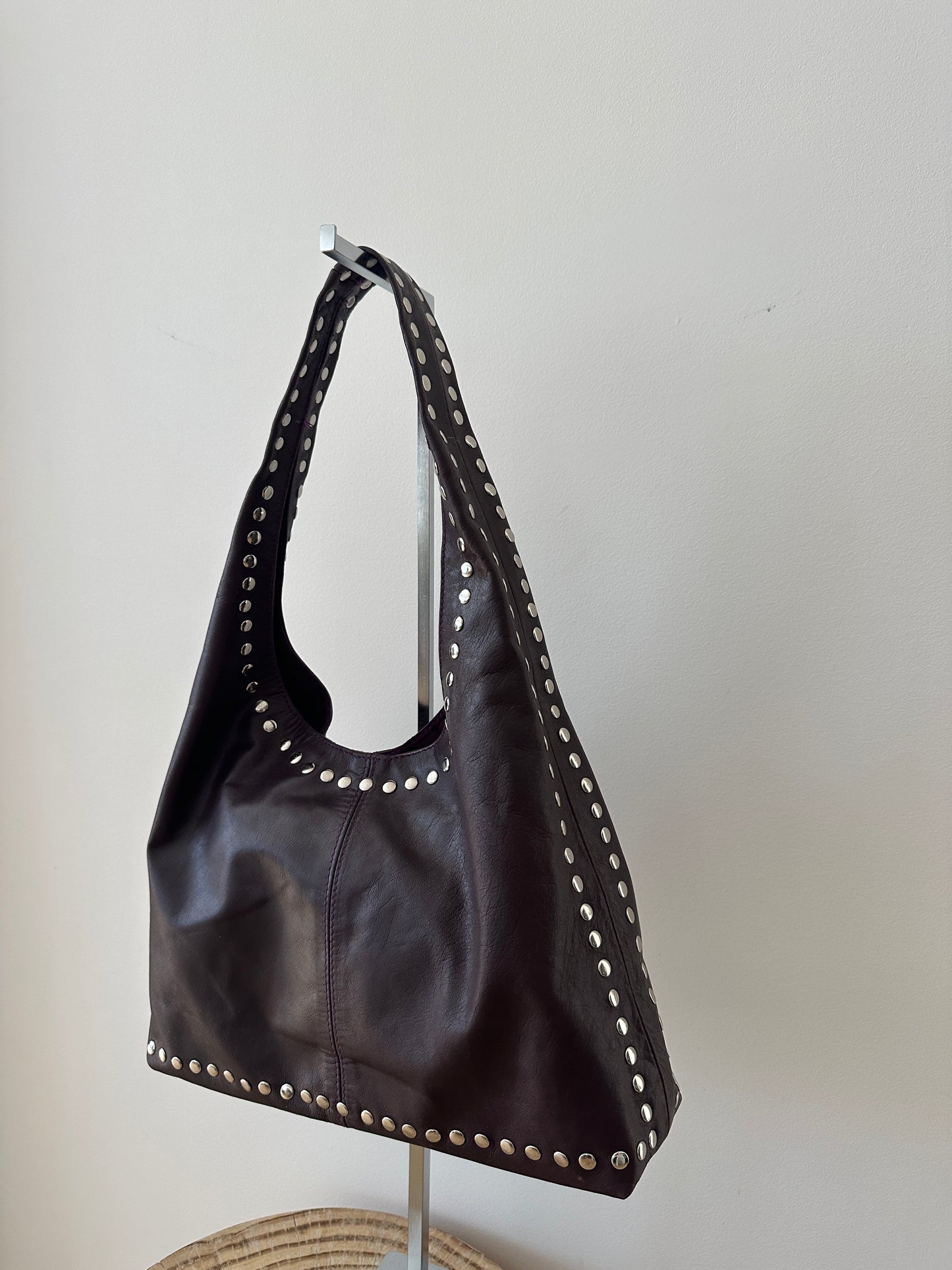 Burgundy Studded Leather Bag