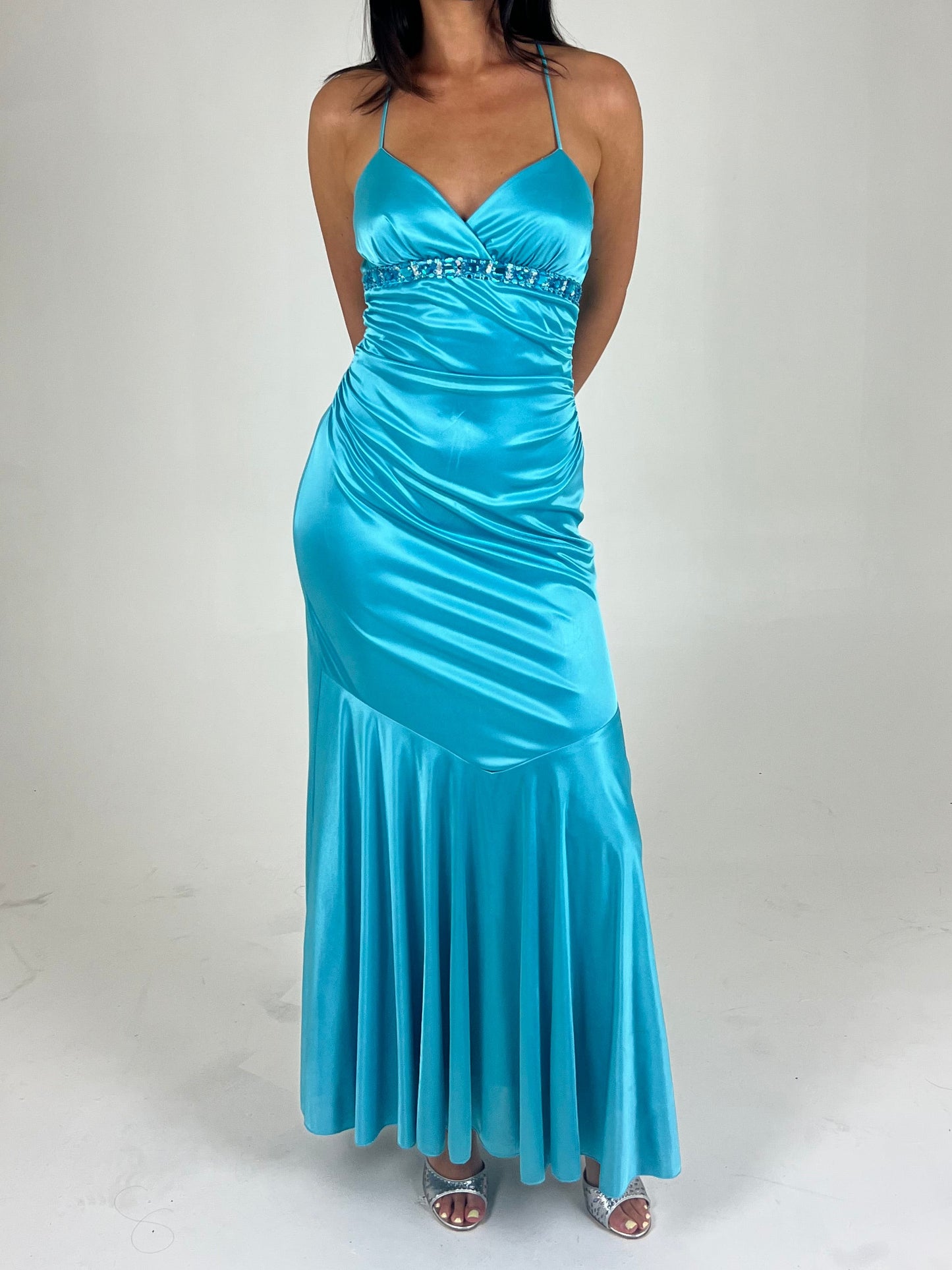 Aqua Mermaid Backless Maxi