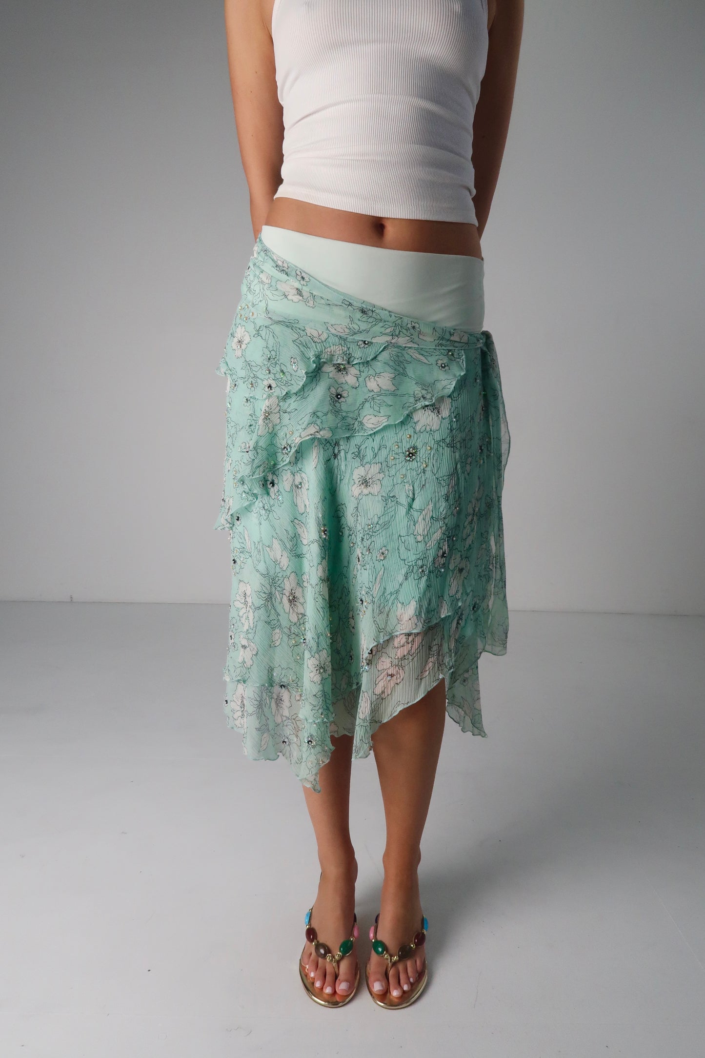French Teal Midi Skirt
