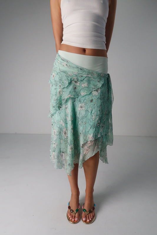 French Teal Midi Skirt