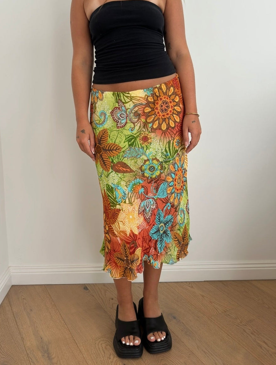 Multi Floral Midi Skirt