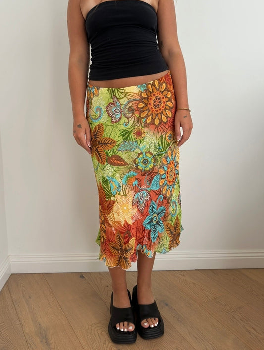 Multi Floral Midi Skirt