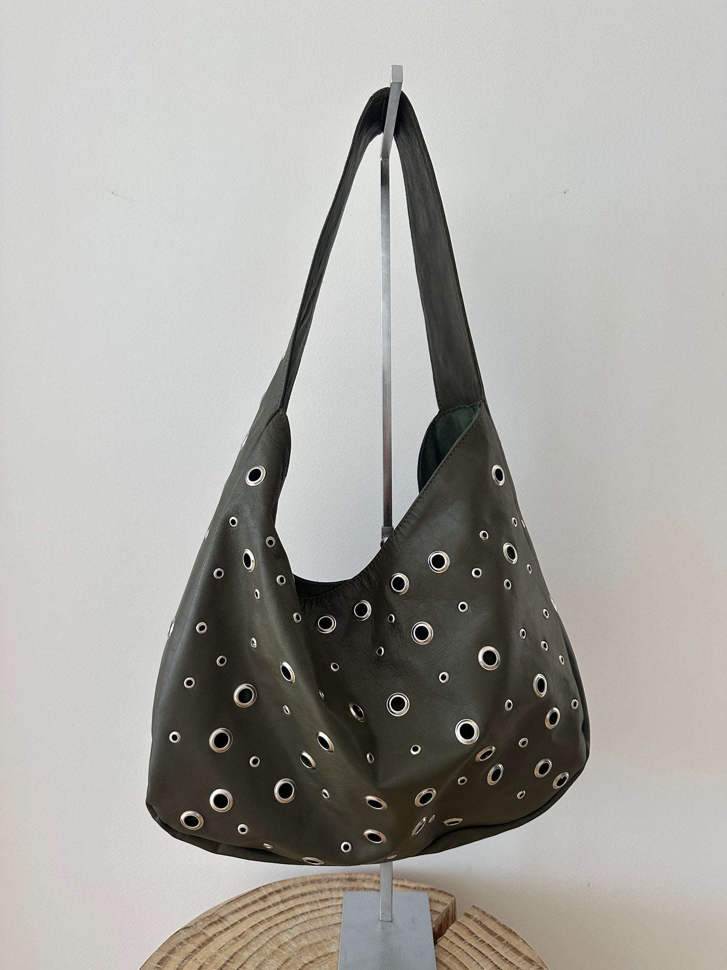Khaki Studded Leather Bag